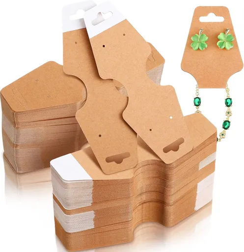 1000 Pcs Necklace Display Cards with Adhesive, Jewelry Bracelet Cards, Keychain Packaging Holder, Blank Kraft Paper Hanging Tags for Necklaces, Bracelets, Small Business -