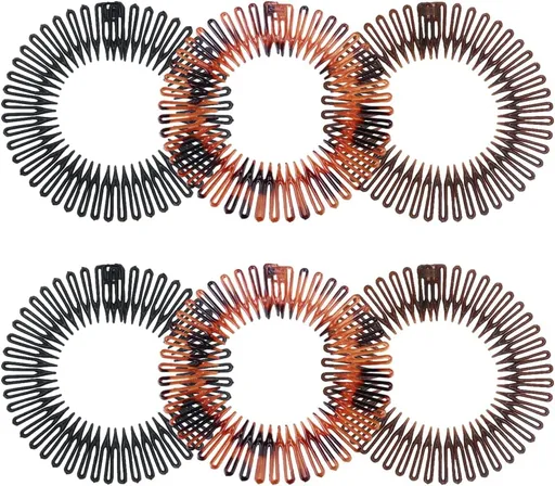 Stretch Comb Headband for Women Flexible Circle Zig Zag Headbands for Girls Spiral Headband Holder for Womens Full Circular Combs Hairband for Broken Hair(6 PCS,3 Colors）