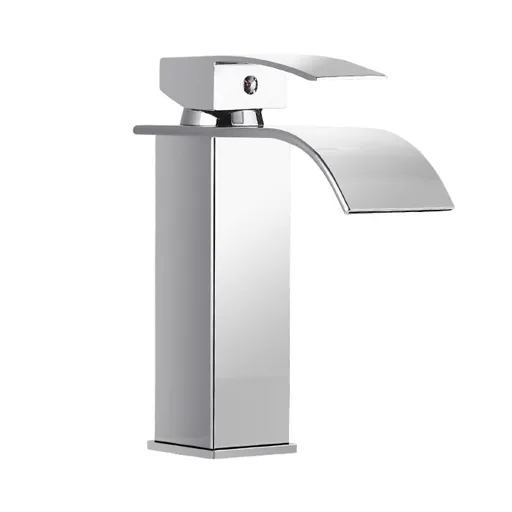 Waterfall Faucet for Bathroom Sink, Brass, Basin Mixer Tap for Hot and Cold Water, Single Handle Waterfall Bathroom Sink Faucets