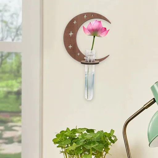 Handcrafted Wooden Wall Planter with Decorative Test Tube Vase