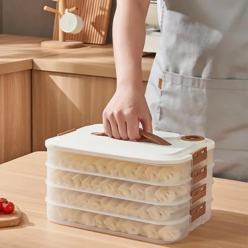 Stackable Food Storage Container with Lid and Handle for Fridge and Freezer, Large Kitchen Organiser for Meat and, Cream White and White