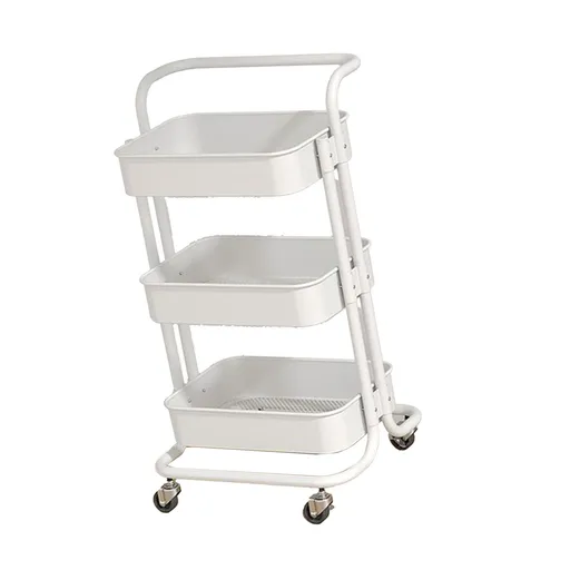 3 Tier Rolling Cart Minimalist Style Sturdy Carbon Steel Mobile Utility Cart for Kitchen Bathroom Living Room Bedroom White