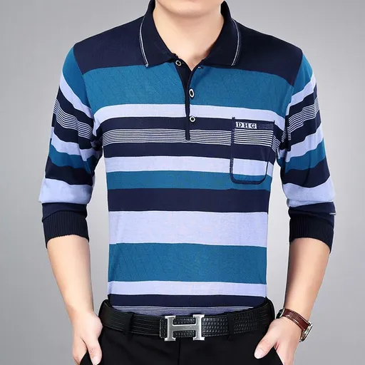 Men Pullover Collar Striped Knitwear Breathable... Dark blue
