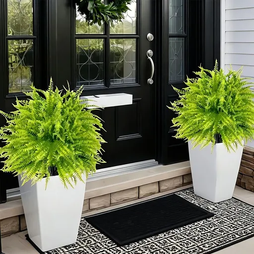 19in Artificial Outdoor Garden Plants Ground Cover - Faux Greenery Leaf Potted Flower Arrangement with Spike Base for Planter Flowerbed Lawn Decoration - No Watering Faux Plants for Home Patio