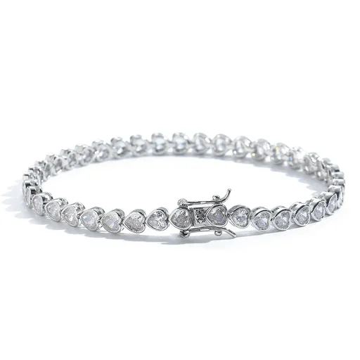 Sliver Bling Heart Tennis Bracelet for Women with Micro-Paved Heart Zirconia - Romantic Couple's Jewelry (8" Length)