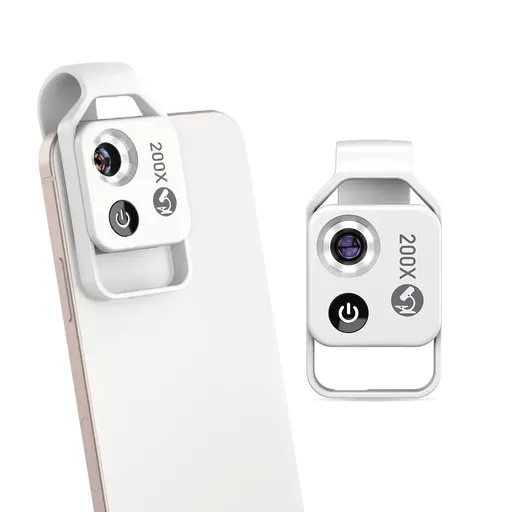 White Portable 200X Clip-On Microscope Lens for Smartphone - HD Pocket Magnifier with CPL Filter and LED Light(excluding mobile phones)