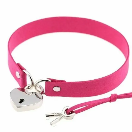 House Of Dasein Bdsm Heart Pendant Locking Collar With Key Choker Necklace Slave Restraints - Hot Pink