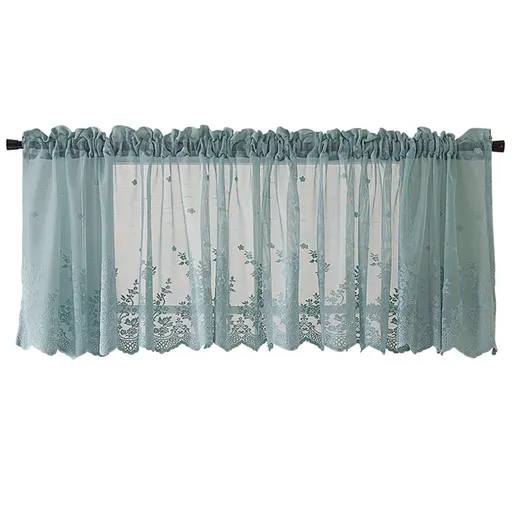 Blue Sheer Valance Curtain for Windows, Rustic Floral Muted Green Window Lace Curtain , Rod Pocket Light Filtering Valance, (Blue,137*61cm)