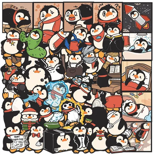 Funny Penguin Stickers, Cute Penguin Stickers for Water Bottle,50PCS Vinyl Waterproof Anime Stickers for Laptop Phone (Penguin)