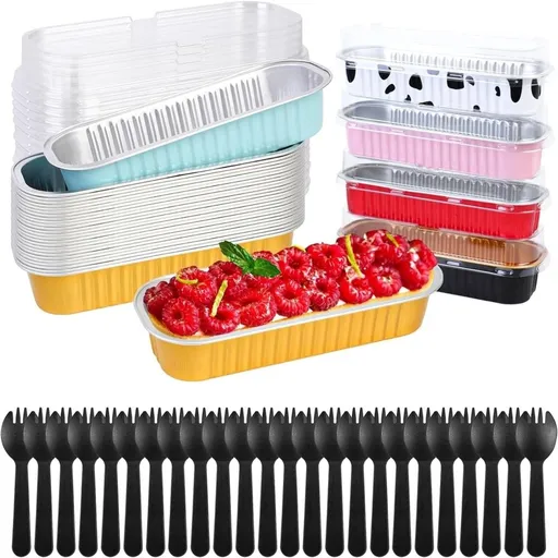Aluminum Foil Baking Tins Set of 72 Including 6.8 Ounce Foil Pans with PET Lids and Spoons for Bread Muffin Air Fryer Mixed Colors Disposable Loaf Pans and Containers