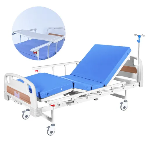 Medical Bed 4 Function Easy Manual Adjustable Back and Leg Incline with Mattress and Over Bed Table