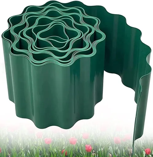 Plastic Garden Edging, Flexible Lawn Border Fence for Garden Boundaries, Flowerbeds and DIY Landscape Projects, Green, 9 m x 15 cm