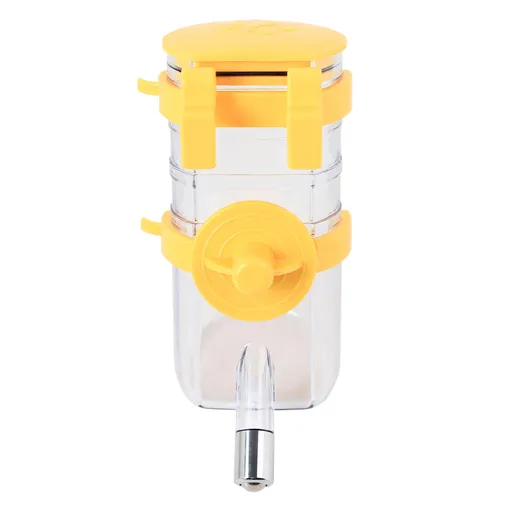 Hanging Pet Water Bottle 350ML Cage Mounted Feeder with Steel Ball Nozzle - Yellow