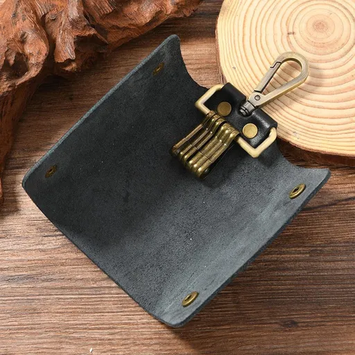 Key Case - Men's Wallet Made of Genuine Leather - 16 x 6 cm - Multifunctional Organizer - Security Pocket with Zipper - Suitable for Home, School, Work and Everyday Use - Black