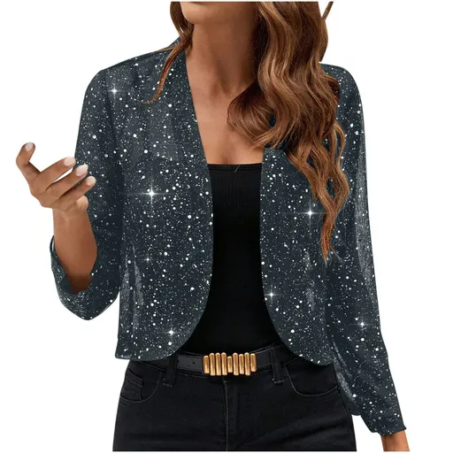 Sparkly Women'S Jacket Sheer Jacket Women'S Outerwear Fashion Jacket Glamorous - Dark Gray - Size XL