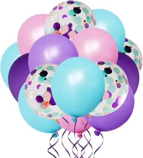 50 Pack Mermaid Party Balloons 12 Inch Light Purple Dark Pink Blue Latex & Confetti Birthday Bridal Shower Wedding Baby Decorations Princess Supplies