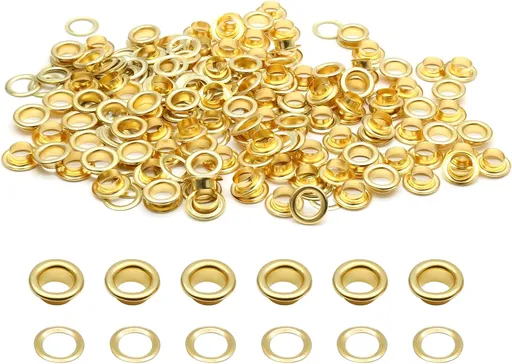 Biaungdo 1/4" Eyelets, Gold Grommets Eyelets, Metal Eyelets with Washers for Canvas, Shoes, Clothing, Fabric, Leather and Bag, 100 Sets (Gold)