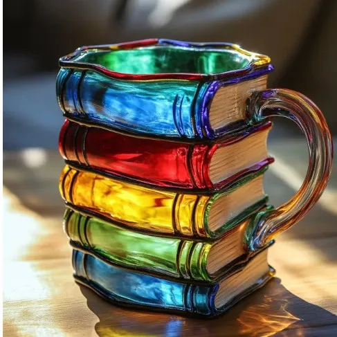3D Book Stack Resin Mug with Spoon Creative Library Bookshelf Design Coffee Cup Unique Gift for Book Lovers and Writers(style I)