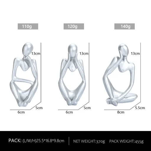 Abstract Thinker Sculpture Set - Silver Resin Figurines, Modern Art Home Decor, Set of 3