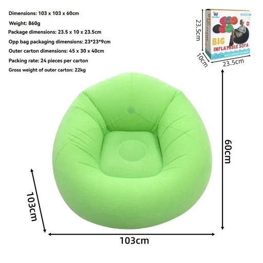 Inflatable Lazy Chair Portable Foldable Sofa Single Person Lazy Sofa Indoor - Green - Size 01