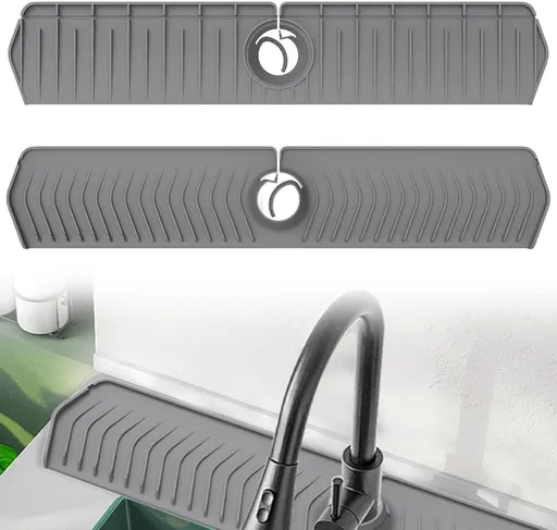 Kitchen Sink Faucet Mat, 30in Extra Long Foldable Silicone Faucet Guard & Splash Guard, 2026 Multi-Functional Draining Mat to Keep Countertops Dry, Protect Backsplash from Splash (Grey)