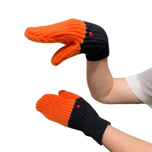 Knit Cartoon For Men And Women Winter Gloves Warm Riding Gloves Work Gloves thread with fingertips（black）