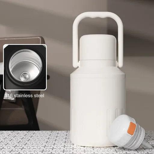 Insulated Gallon Jug 1000ml Stainless Steel Double Wall Vacuum Water Bottle Wide Mouth Leak Proof Handle Sweat Proof Hot Cold Drink Thermos for Travel Camping Sports Outdoor