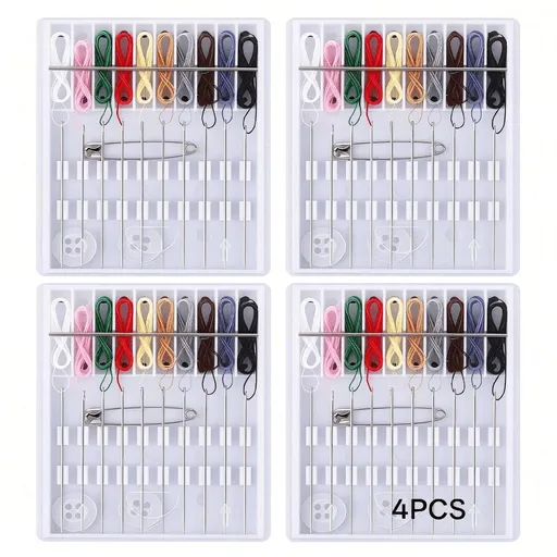 4 Pack Mini Sewing Kit Travel Size,Prethreaded Sewing Kits | Portable Needle and Thread Set with Pin Button for Travel,Home,Dorm,Hotel Needle and Thread Kit
