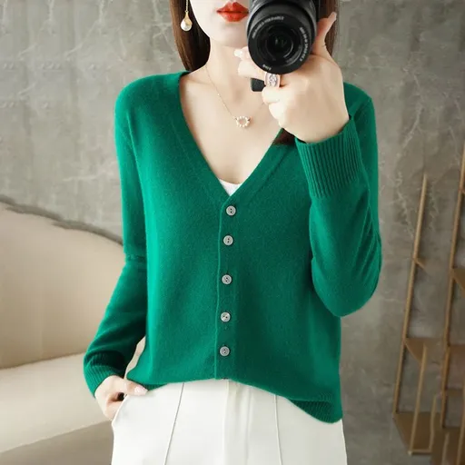 Women V Neck Knitted Cardigan Long Sleeve Sweater Emerald Size: S; Height (cm): 155-160; Weight (kg): 45-50; Bust (cm): 82-86; Waist (cm): 66-70; Shoulder width (cm): 37; Length (cm): 58