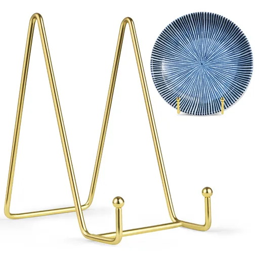 Gold Plate Stands for Display, Metal Square Wire Easel Stand, Plate Holder Display Stands, Picture Frame Stands for Display Photos