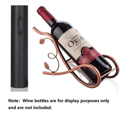 Black Electric Wine Opener and Rose gold Decorative Iron Wine Rack Set - Rechargeable Automatic Corkscrew , Elegant Leaf Design Bottle Holder, USB-C Fast Opening Kit for Home Bar Dining Table Gift