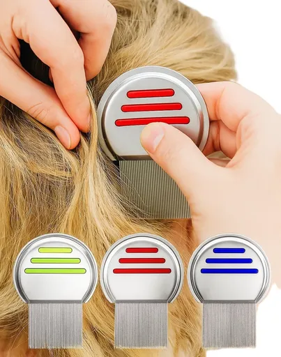 Set of 3 Lice Combs | Lice Brush | Flea Comb | Nits Comb | Dust Comb | Lice Remover | Stainless Steel | Green, Blue & Red
