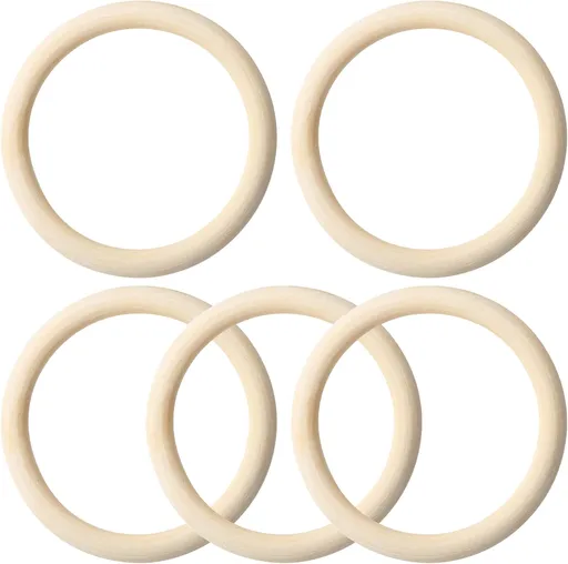 5pcs Unfinished Wooden Rings for Crafts, 10cm 3.94 Inch Natural Wood Rings Circles, Smooth Wooden Circles Supplies for Macrame Crafts Pendant and Connectors Jewelry Making- Wood Color