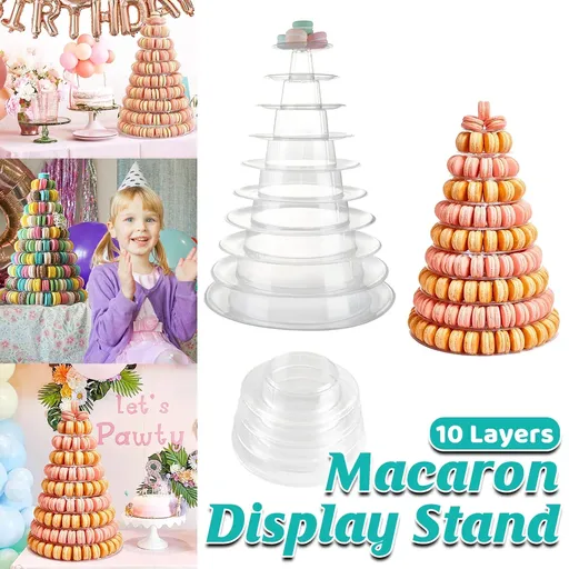 10-Tier Round Cake Stand Pastry Display Rack in Transparent Plastic