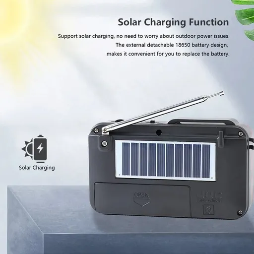 Portable Solar FM Radio Bluetooth Speaker Black