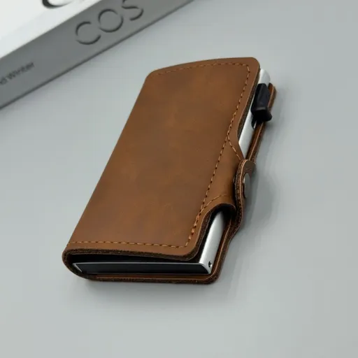 men's accessories, RFID-blocking card holder, aluminum card holder, carbon fiber pattern, security card holder, minimalist wallet alternative, Australian men, credit card protector, identity theft prevention, slim card holder - Dark Brown - Size M