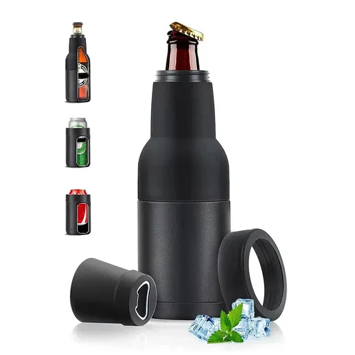 Frosty Beer Holder,2 Go Vacuum Insulated Double Walled Stainless Steel Beer Can and Bottle Cooler with Beer Opener, Bpa Free, Fits Standard 12oz, Ice Cold for Hours, Great Gift for Beer Lovers