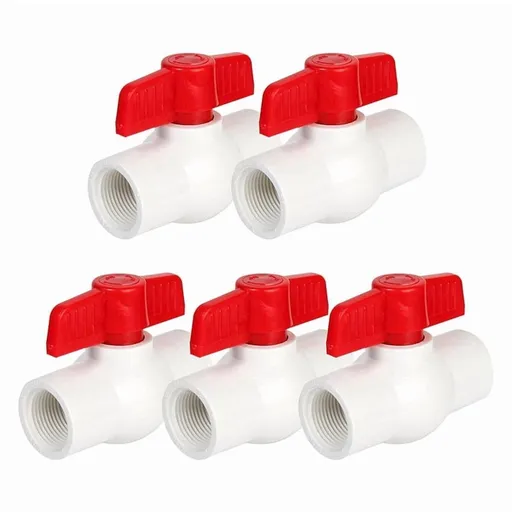 5 Pack 3/4' PVC Ball Valves, T-Handle Water Shut-Off Ball Valve Threaded (NPT), PVC Valve 3/4 Inch