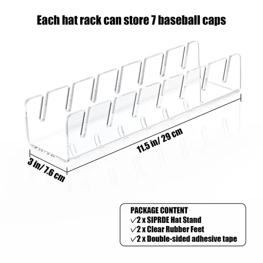 Hat Stand for Baseball Caps Display and Organizer - 2 Pack, No Install Acrylic Hat Holder for 14 Baseball Caps for Bedroom