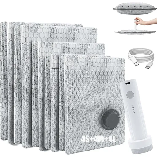Cordless Vacuum Travel Bag Set, Cordless Vacuum Bag Travel Set, USB Rechargeable Cordless Handheld Air Pump, Waterproof Reusable Compression Organizer for Luggage Suitcase Store