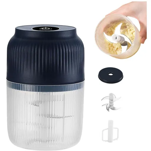 Electric Garlic Chopper, 11.8oz Mini Food Processor with 6 Stainless Steel Blades & USB Rechargeable Design for Kitchen Meal Prep