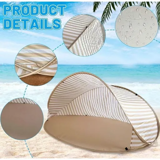 Beach Tent Sun Shelter, Beach Shade Tent with UPF 50+ UV Protection for 2-3 Person, Portable & Easy Setup Cabana, Carry Bag Included