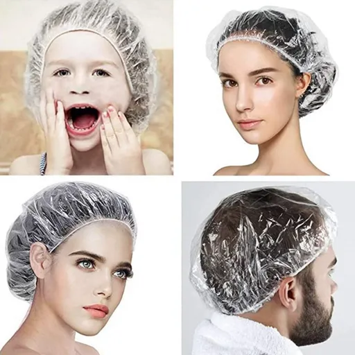 100 PCS Disposable Shower Caps, Clear Shower Caps for Travel, large Plastic Hair Caps for Women, Home Use, Hotel