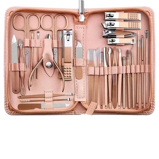 30-Piece Professional Manicure Set，Features Stainless Steel Tools, Carbon Steel Clippers & Travel Case for Women's Home and Travel Grooming，Luxury Nail Care Gift for Her(rose gold)