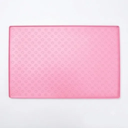 Whimsical Paw Print Silicone Pet Feeding Mat – Waterproof Non-Slip Cat and Dog Food Bowl Tray with Raised Edge, Keeps Floors Dry and Tidy During Mealtime (Pink, M（21.65*15.75in）)