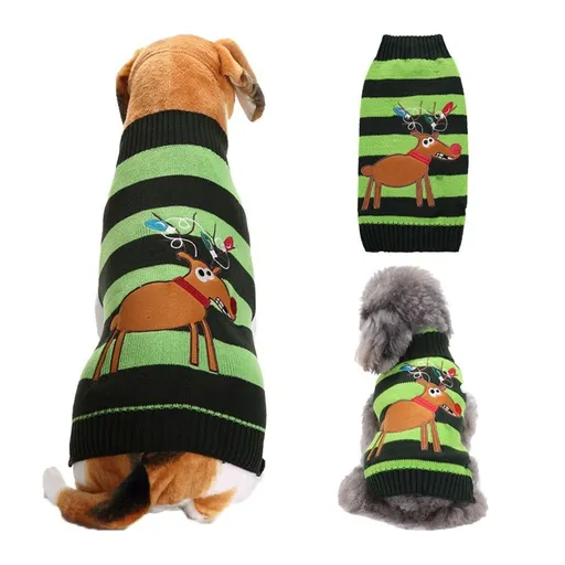 Dog Sweater Acrylic Knit Christmas Green Black Strip Christmas Fawn XXL