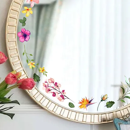 Floral Mirror Decals Flower Wall Stickers Peel and Stick Room Graphics Aesthetic Bathroom and Bedroom Decor for Girls