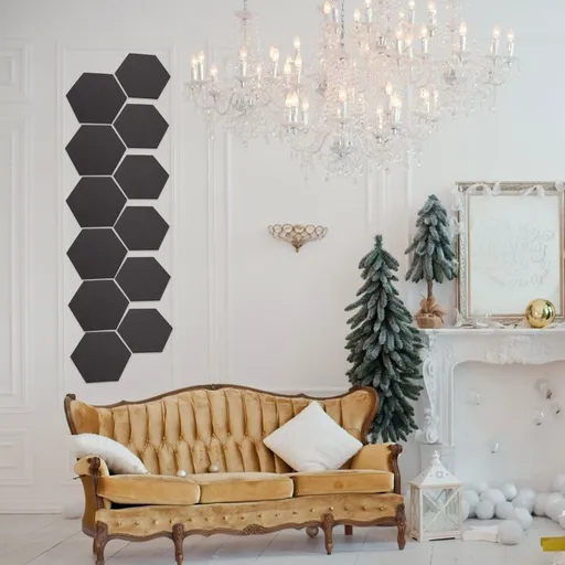 12pcs Black Felt Hexagon Wall Tiles for Letter Board, Mini Bulletin Board Decor for Office, Home, Classroom Use