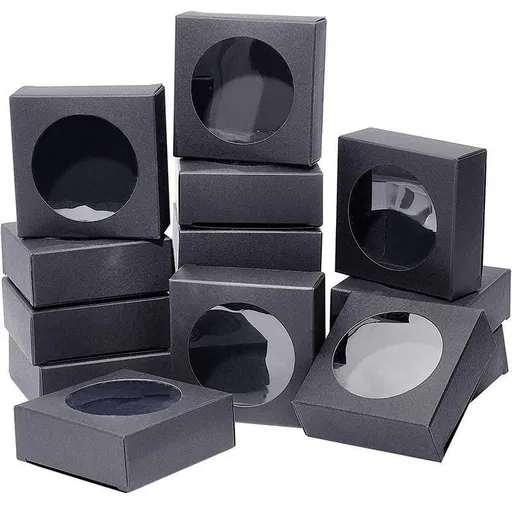 50PCS Handmade Soap Paper Box Round Window Kraft Black White Candy Biscuit Box - Black-50pcs 7.5*7.5*3CM