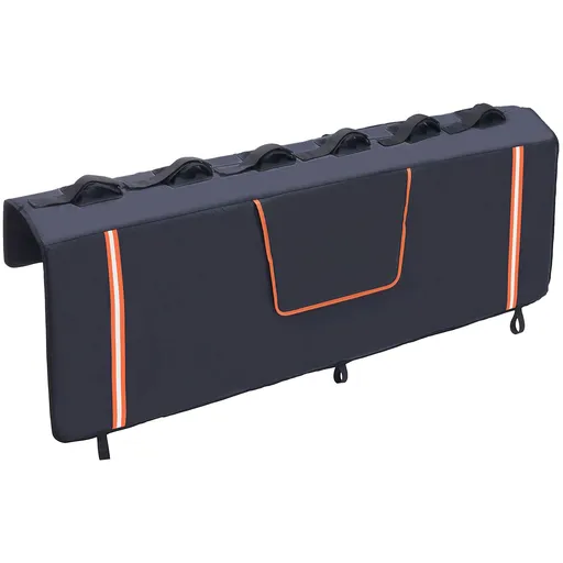 Tailgate Bike Pad, 62" Truck Tailgate Pad Carry 6 Mountain Bikes, Upgraded Grooves Tailgate Protection Pad with Reflective Strips and Tool Pockets, with Camera Opening for Most Pickup Trucks